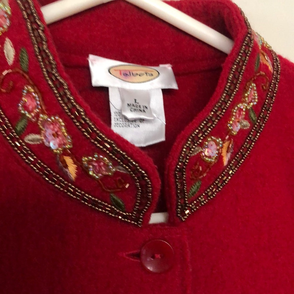 Talbots Red 100% Wool Beaded Jacket Blazer  Lg Beautiful Holiday Party Perfect - Picture 3 of 7
